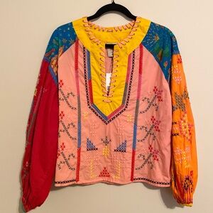 Farm Rio‎ Whipstitched Color-block
Cotton-poplin Blouse